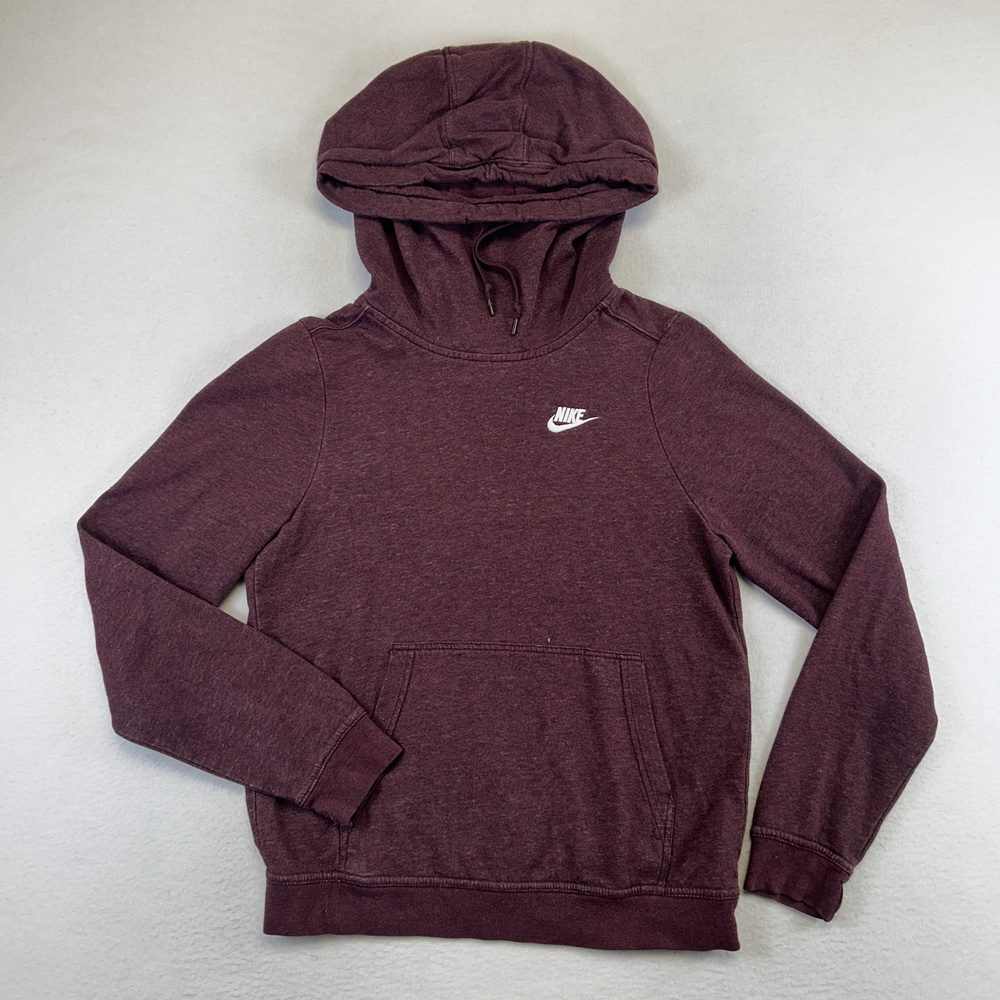 Nike Pullover Hoodie Sweatshirt Womens Small Red Fleece Kangaroo Pocket Logo